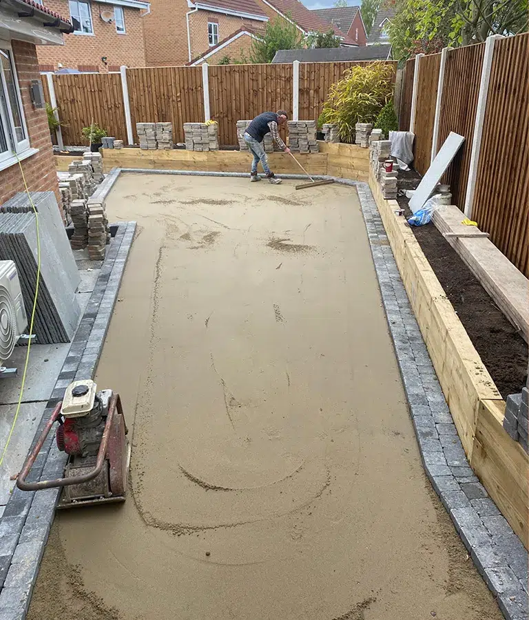 New stone patio installation in Chorley back garden by CSG